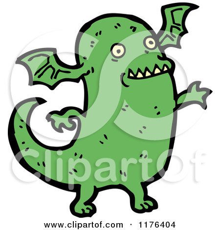 Cartoon of a Green Monster with Wings - Royalty Free Vector Illustration by lineartestpilot