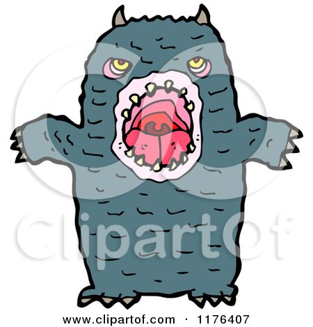 Cartoon of a Blue Horned Monster - Royalty Free Vector Illustration by lineartestpilot