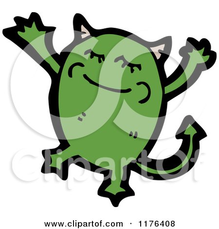 Cartoon of a Green Horned Monster - Royalty Free Vector Illustration by lineartestpilot