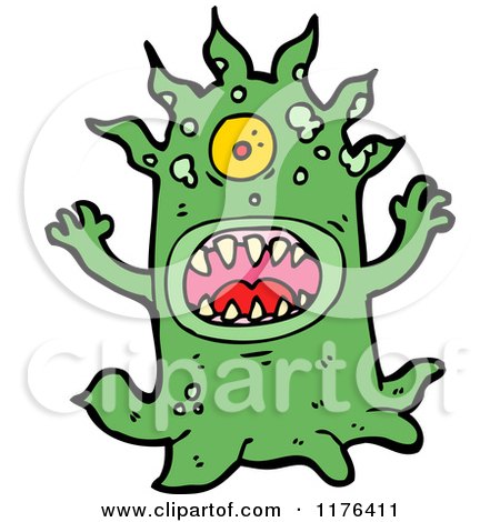 Cartoon of a Green Tentacled Monster - Royalty Free Vector Illustration by lineartestpilot