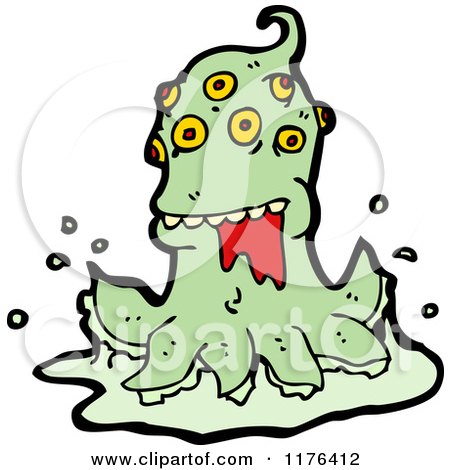 Cartoon of a Green Tentacled Monster - Royalty Free Vector Illustration by lineartestpilot