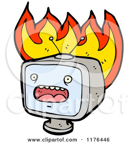 Cartoon of a Flaming TV - Royalty Free Vector Illustration by lineartestpilot