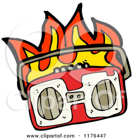 Cartoon of a Flaming Boom Box - Royalty Free Vector Illustration by lineartestpilot
