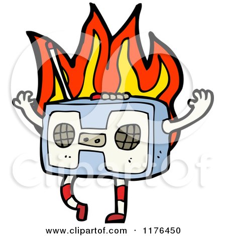 Cartoon of a Flaming Boom Box - Royalty Free Vector Illustration by lineartestpilot