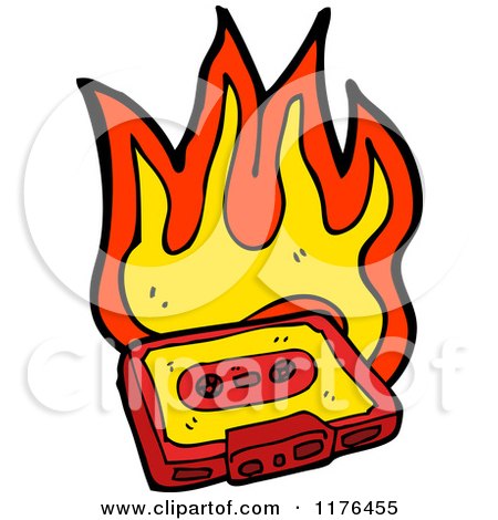Cartoon of a Flaming Cassette Tape - Royalty Free Vector Illustration by lineartestpilot