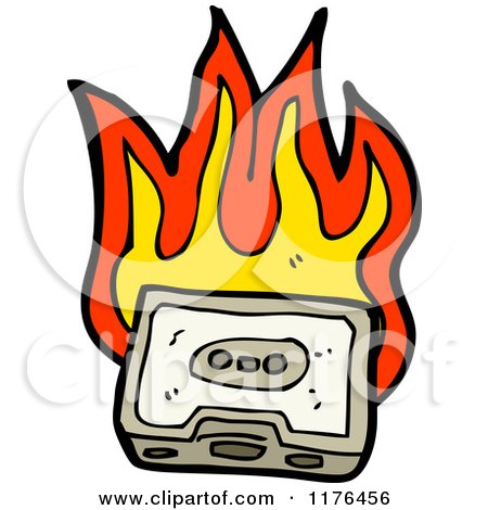 Cartoon of a Flaming Cassette Tape - Royalty Free Vector Illustration by lineartestpilot