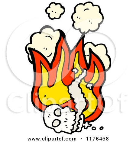 Cartoon of a Skull with Flames and Smoke - Royalty Free Vector Illustration by lineartestpilot