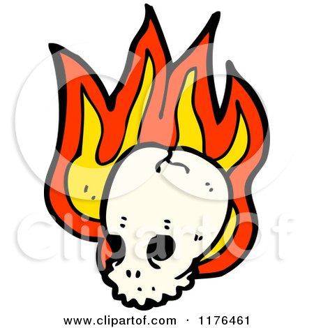 Cartoon of a Skull with Flames - Royalty Free Vector Illustration by lineartestpilot