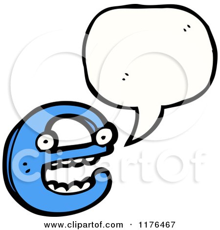 Cartoon of the Alphabet Letter E with a Conversation Bubble - Royalty Free Vector Illustration by lineartestpilot