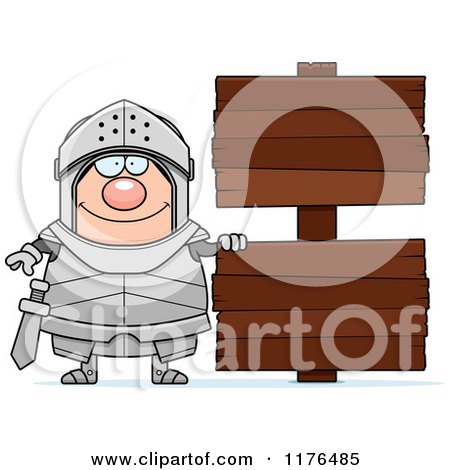 Cartoon of a Happy Armoured Knight by Wooden Signs - Royalty Free Vector Clipart by Cory Thoman