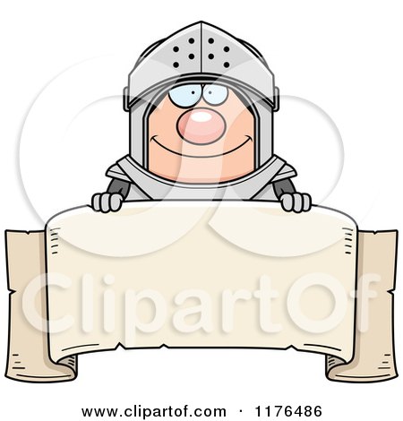 Cartoon of a Happy Armoured Knight over a Banner| Royalty Free Vector Clipart by Cory Thoman
