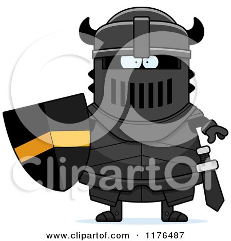Cartoon of a Tough Armoured Black Knight - Royalty Free Vector Clipart by Cory Thoman