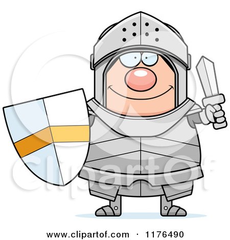 Cartoon of a Happy Armoured Knight Holding a Sword and Shield - Royalty Free Vector Clipart by Cory Thoman