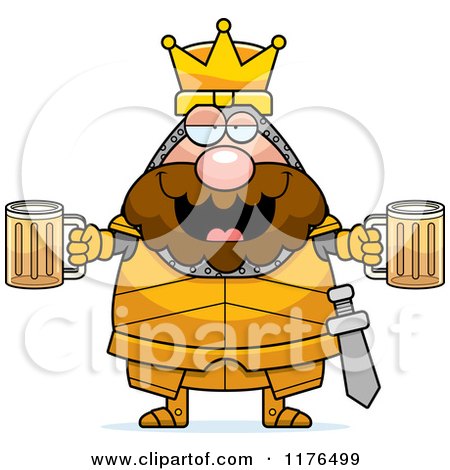 Cartoon of a Drunk King Knight Holding Beer - Royalty Free Vector Clipart by Cory Thoman