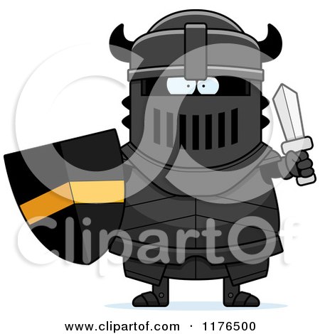 Cartoon of an Armoured Black Knight - Royalty Free Vector Clipart by Cory Thoman