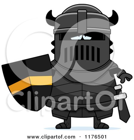 Cartoon of a Depressed Armoured Black Knight - Royalty Free Vector Clipart by Cory Thoman