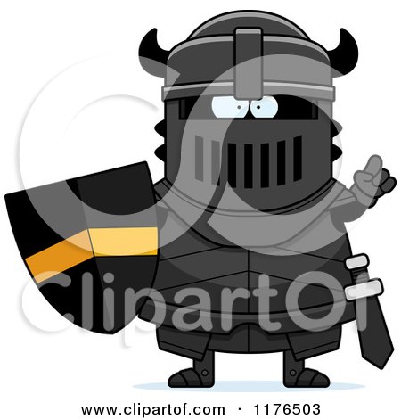Cartoon of a Smart Armoured Black Knight with an Idea - Royalty Free Vector Clipart by Cory Thoman