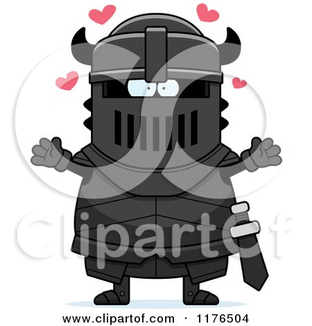 Cartoon of a Loving Armoured Black Knight - Royalty Free Vector Clipart by Cory Thoman