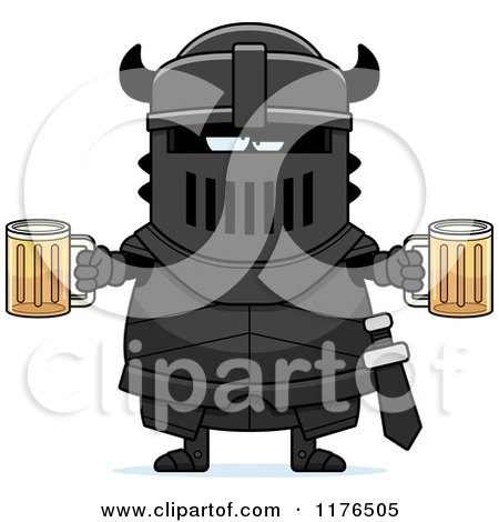 Cartoon of a Drunk Armoured Black Knight with Beer - Royalty Free Vector Clipart by Cory Thoman