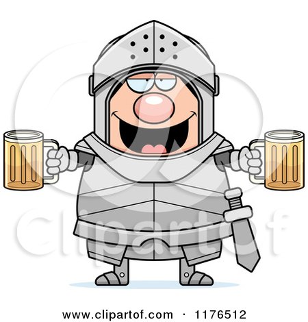 Cartoon of a Drunk Armoured Knight with Beer - Royalty Free Vector Clipart by Cory Thoman