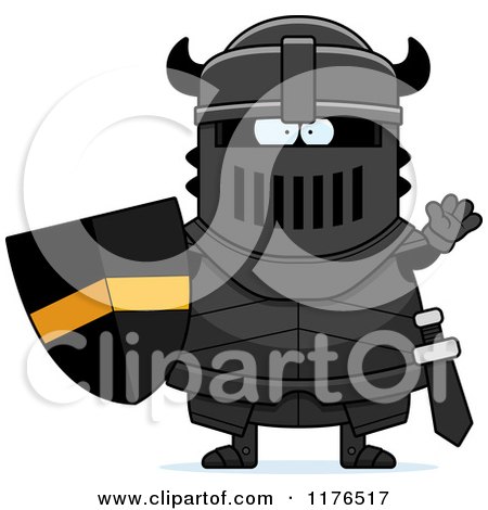 Cartoon of a Waving Armoured Black Knight - Royalty Free Vector Clipart by Cory Thoman
