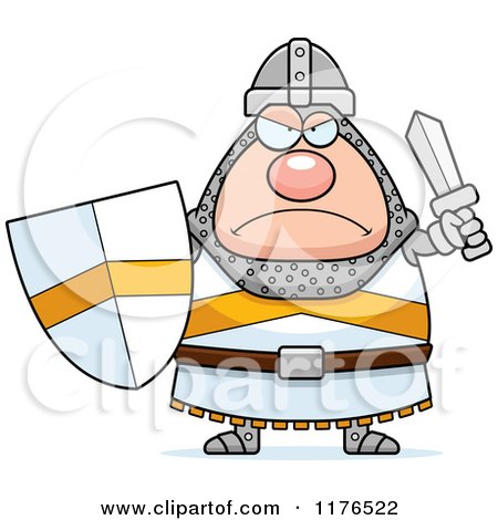 Cartoon of a Mad Knight Holding a Sword and Shield - Royalty Free Vector Clipart by Cory Thoman