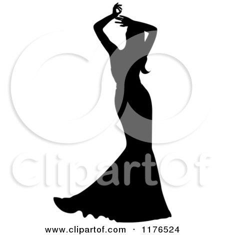 Clipart of a Silhouetted Bride in a Mermaid Gown, Holding Her Arms Above Her Head - Royalty Free Vector Illustration by Pams Clipart