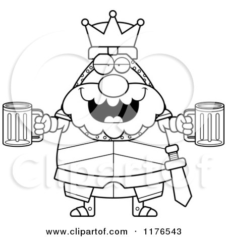 Cartoon of a Black And White Drunk King Knight Holding Beer - Royalty Free Vector Clipart by Cory Thoman