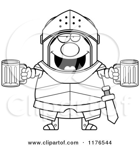 Cartoon of a Black And White Drunk Armoured Knight with Beer - Royalty Free Vector Clipart by Cory Thoman
