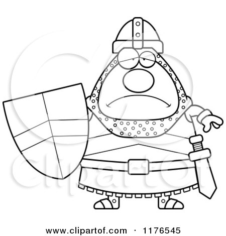 Cartoon of a Black And White Depressed Knight - Royalty Free Vector Clipart by Cory Thoman