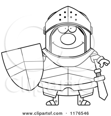 Cartoon of a Black And White Happy Armoured Knight - Royalty Free Vector Clipart by Cory Thoman