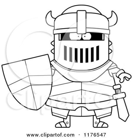 Cartoon of a Black And White Tough Armoured Black Knight - Royalty Free Vector Clipart by Cory Thoman