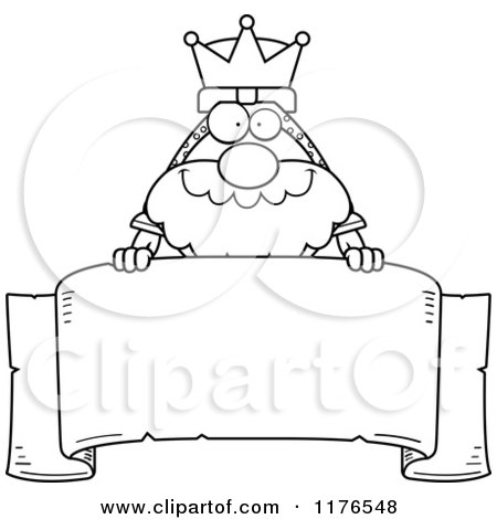 Cartoon of a Black And White King Knight over a Banner| Royalty Free Vector Clipart by Cory Thoman