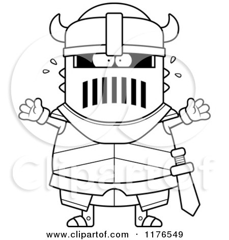 Cartoon of a Black And White Screaming Armoured Black Knight - Royalty Free Vector Clipart by Cory Thoman