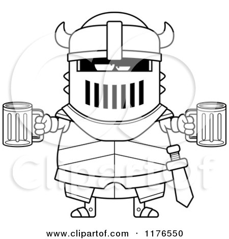 Cartoon of a Black And White Drunk Armoured Black Knight with Beer - Royalty Free Vector Clipart by Cory Thoman