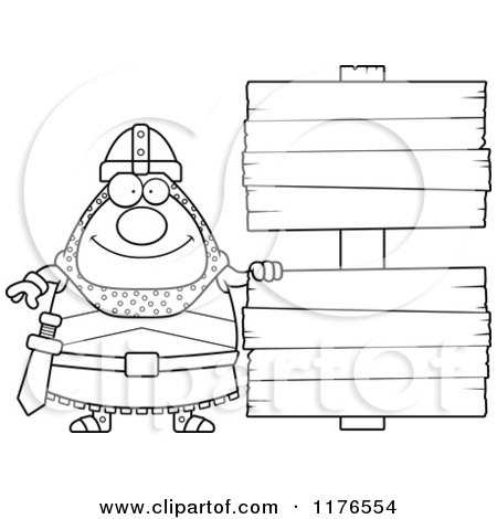 Cartoon of a Black And White Happy Knight by Wooden Signs - Royalty Free Vector Clipart by Cory Thoman