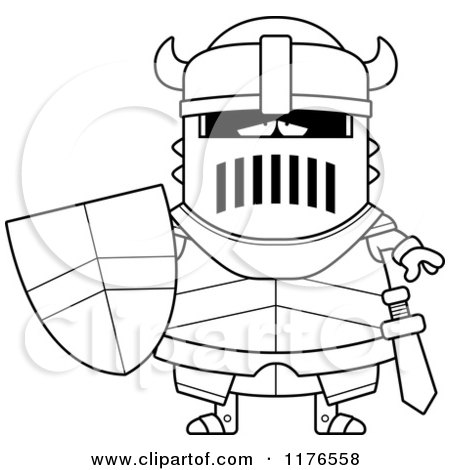 Cartoon of a Black And White Depressed Armoured Black Knight - Royalty Free Vector Clipart by Cory Thoman