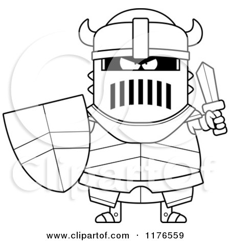 Cartoon of a Black And White Mad Armoured Black Knight - Royalty Free Vector Clipart by Cory Thoman