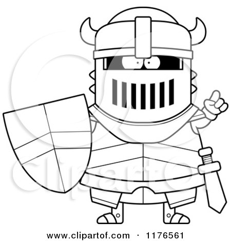 Cartoon of a Black And White Smart Armoured Black Knight with an Idea - Royalty Free Vector Clipart by Cory Thoman
