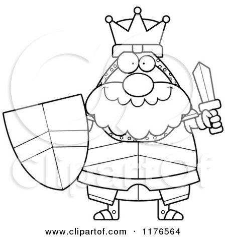 Cartoon of a Black And White Happy King Knight Holding a Sword and Shield - Royalty Free Vector Clipart by Cory Thoman