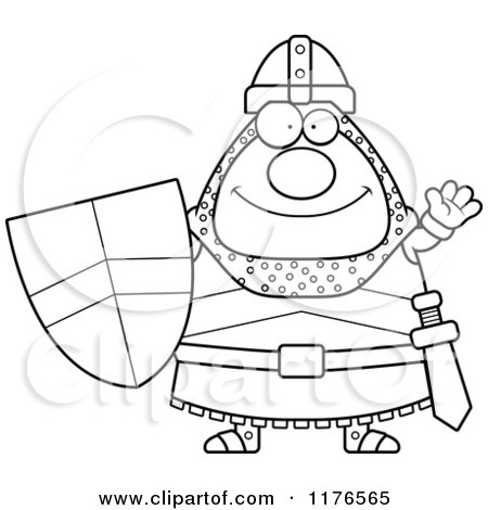 Cartoon of a Black And White Waving Knight - Royalty Free Vector Clipart by Cory Thoman