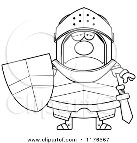 Cartoon of a Black And White Depressed Armoured Knight - Royalty Free Vector Clipart by Cory Thoman