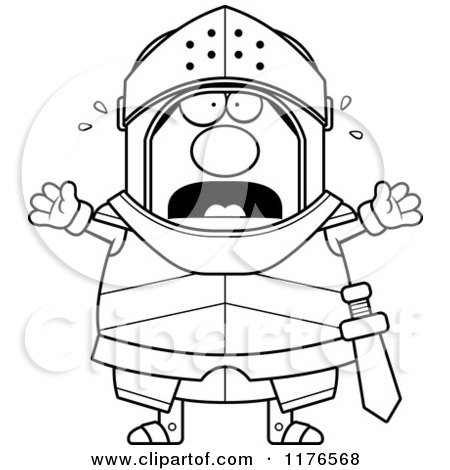 Cartoon of a Black And White Screaming Armoured Knight - Royalty Free Vector Clipart by Cory Thoman