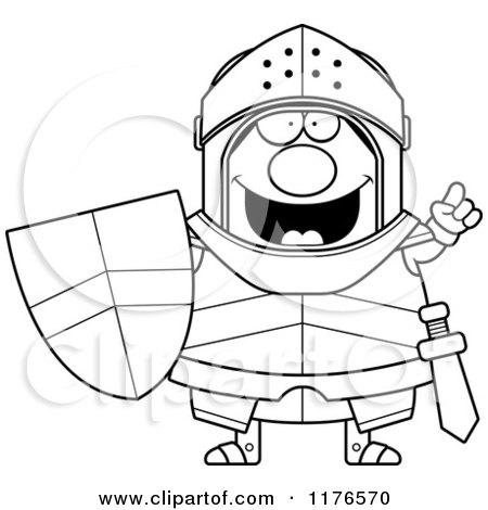 Cartoon of a Black And White Smart Armoured Knight with an Idea - Royalty Free Vector Clipart by Cory Thoman