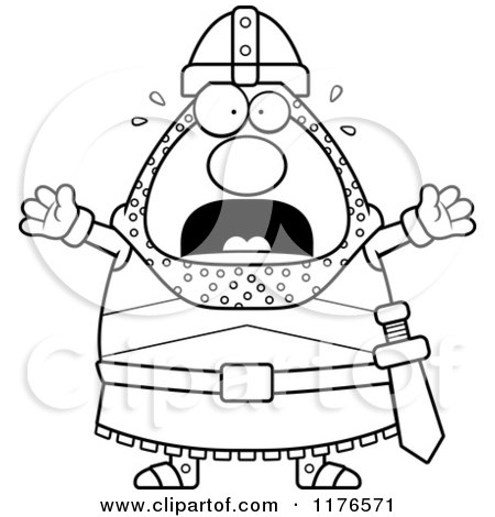 Cartoon of a Black And White Screaming Knight - Royalty Free Vector Clipart by Cory Thoman