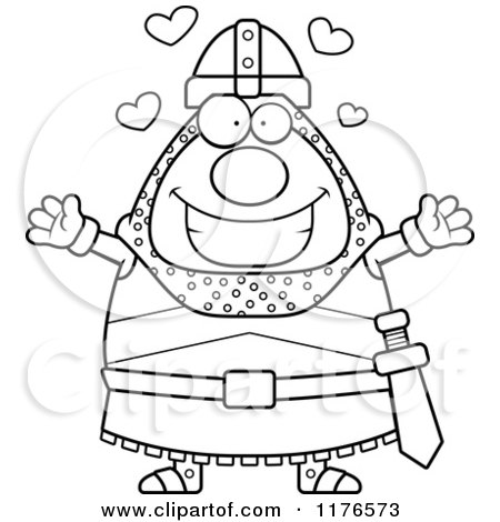 Cartoon of a Black And White Loving Knight Wanting a Hug - Royalty Free Vector Clipart by Cory Thoman
