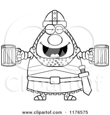 Cartoon of a Black And White Drunk Knight with Beer - Royalty Free Vector Clipart by Cory Thoman
