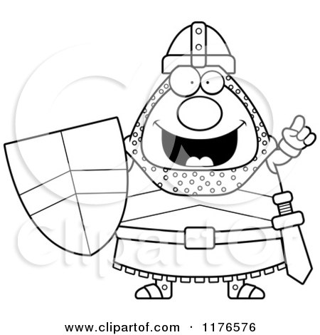 Cartoon of a Black And White Smart Knight with an Idea - Royalty Free Vector Clipart by Cory Thoman