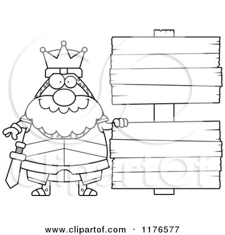 Cartoon of a Black And White Happy King Knight by Wooden Signs - Royalty Free Vector Clipart by Cory Thoman
