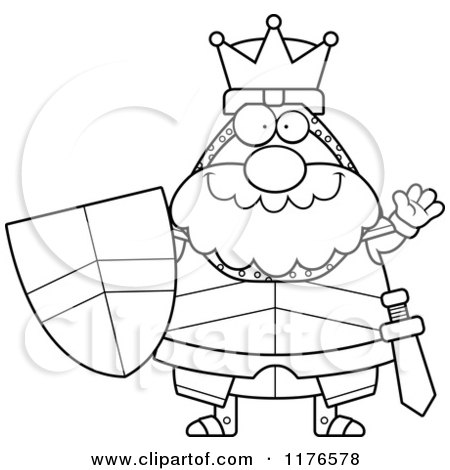 Cartoon of a Black And White Waving King Knight - Royalty Free Vector Clipart by Cory Thoman